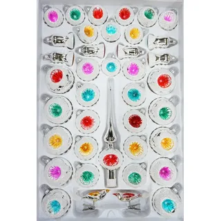 Navidacio 39 TLG. Glas-Weihnachtskugeln Set in Hochglanz Vintage Silver Style - Christbaumkugeln - Weihnachtsschmuck-Christbaumschmuck-Reflektorkugeln-Reflexkugeln-Reflector Balls-
