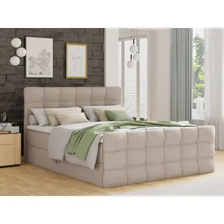 Sofnet Boxspringbett Best Lux mit Fußteil, 2 Bettkästen, Bonell-Matratze und Topper (Beige (Inari 22), 140 x 200 cm)
