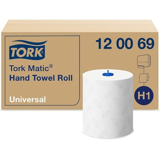 Tork Matic Spender für Rollenhandtücher Weiß H1, Universal-Qualität, mit Prägung für effizientes Trocknen, 6 × 150 m-Rollen, 120069