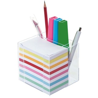 Zettelbox mit Stiftehalter mehrfarbig, folia, 9.5x9.5x9.5 cm