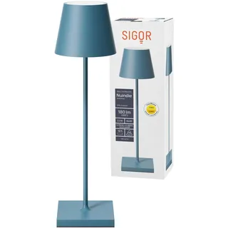 SIGOR Nuindie - Dimmbare LED Akku-Tischlampe Indoor & Outdoor, IP54 spritzwassergeschützt, Höhe 38 cm, aufladbar mit Easy Connect, 12 h Leuchtdauer, delfinblau