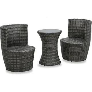 tidyard 3-tlg. Bistro-Set,Sitzgruppe-1 Tisch + 2 Stühle,Balkonset Balkonmöbel Sitzgarnitur,Gartenset,Gartenmöbel-Set,mit Auflagen Poly Rattan G... - Grau