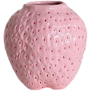BURLOE Erdbeer Dekorative Keramik Vase, Modern Strawberry Vasen Für Blumen Vintage Erdbeervase Wohnzimmer Küche Garten Büro Vase Deko Rot Decor,Rosa,S