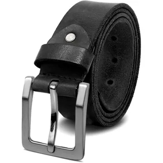 ROYALZ 'Oakland' Antik Vintage Ledergürtel Herren Büffel-Leder aus robusten 4mm Voll-Leder Dornenschließe, Größe:Bundweite 100 cm = Gesamtlänge 115 cm, Farbe:Schwarz - Schnalle gebürstet - Bundweite 100 cm = Gesamtlänge 115 cm