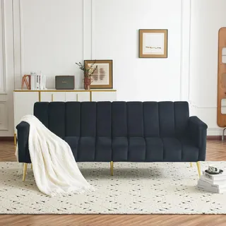 Merax Klappbares Schlafsofa,Großem Couch Sofa,mit Schlaffunktion, 220x104cm Größe (erw.) - erstellbarer Rückenlehne und Armlehnen Perfekt für Wohnzimmer, Schlafzimmer, Heimkino,Samt Schwarz
