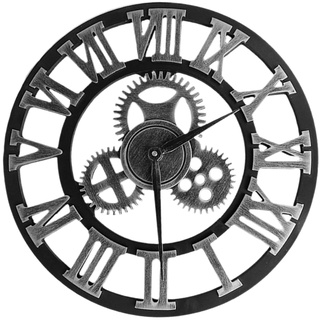 Artibetter Industriell Outdoor-Uhr Mit Metalldekor Digitale Rustikale Uhr Zahnrad Steampunk-Uhr Große Uhr Aus Holz Silber Geschenk Dekorieren Dekorationen Europäischer Stil