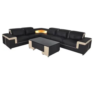 JVmoebel Ecksofa L-förmiges Ledersofa in Weiß oder Braun mit Boxspring-Polsterung, Made in Europa schwarz