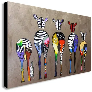 Gerahmter Kunstdruck auf Leinwand, abstrakt, bunt, Zebra, verschiedene Größen (A2, 61 x 16 Zoll)