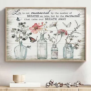 Haruhiart Wandkunst, inspirierende Badezimmerbilder, rustikale Baumwollblume, Leinwandkunst, Schmetterling, Kunstwerk, Bauernhaus, Blumenbilder, Landhausstil, 40.6x61 cm, rahmenlos