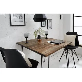 riess-ambiente Esstisch SCORPION 70cm Akazie braun – Metall, Hairpin Legs, Retro, massiv (Einzelartikel, 1-St), Kompakt, quadratisch, Vintage Tisch mit Metallbeinen schwarz braun