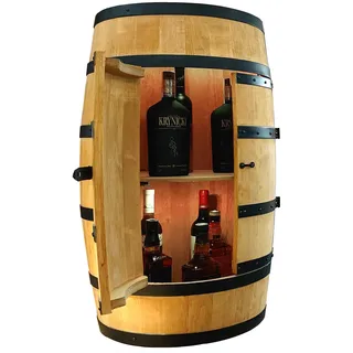 CREATIVE COOPER Weinregal Holz mit Tür mit LED - Alkoholschrank Flaschenregal Holz - Holzfass - Fassmöbel - Weinständer - Weinfass - Weinbar - Fass bar mit Tür - minibar 80 cm High (Eiche)
