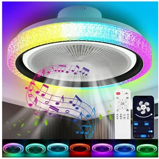 oyajia Deckenleuchte 50W RGB LED Deckenleuchte mit Bluetooth Lautsprecher, Deckenventilator, Luftzirkulationsfunktion, LED fest integriert, RGB Farbwechsel (3000~6500K), Dimmbar LED Deckenventilator Leuchte,für Schlafzimmer Küche Hotel