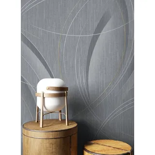 Newroom Vliestapete Rylie Grau Tapete Mustertapete Leicht Glänzend,Muster,Linien, Grau Tapete Glamour Leicht Glänzend - Mustertapete Schimmer Silber Gold Metallic Modern Muster Linien für Wohnzimmer Schlafzimmer Küche, Schimmer grau