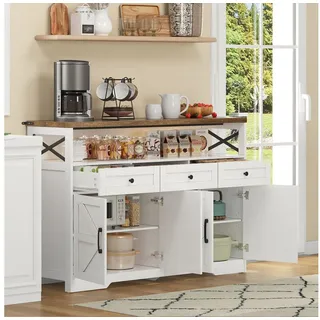 OKWISH Sideboard Buffet-Schrank (Buffet-Anrichte 140cm im Landhausstil mit 3 Schubladen & 2 Türen, Stauraum für Küche & Wohnzimmer – Multifunktionale Kaffeebar im rustikalen Design, weiße & braune Konsole für Dielen & Esszimmer) braun 35 cm x 95 cm x 140 cm