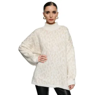 Worldclassca Longpullover WORLDCLASSCA Damen Oversize Strickpulllover Lang Leopard Muster Neue Kollektion - Stilvolle und gemütliche Strickmode für Damen beige