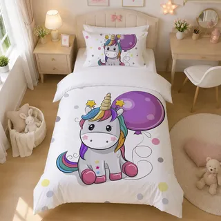 ZTYROLJ Einhorn Bettwäsche 135x200 für Mädchen Kinder, Weich Mikrofaser Einhorn Bettbezug mit Reißverschluss, Atmungsaktiv Kinderbettwäsche mit 80x80 Kissenbezüge