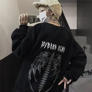 Männer Hippie Kleidung Ästhetische Schwarze Tops Gothic Übergroßer Hoodie Streetwear Damen Hip-Hop Cooles Paar High Street Sweatshirts-schwarz,XXXL