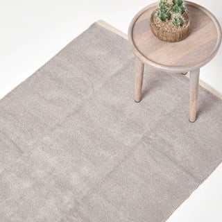 Homescapes waschbarer Chenille Teppich/Läufer 110 x 170 cm handgewebt aus 100% Baumwolle, grau/hellgrau