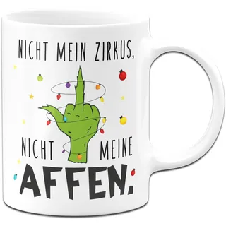 Tassenbrennerei Grinch Tasse - Nicht mein Zirkus, nicht meine Affen. - Weihnachtsasse lustig - Kaffeetasse mit Spruch - Weihnachts-Deko (Weiß)