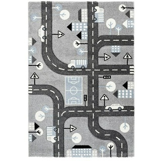 Kayoom Kinderteppich Straßenverkehr  (Silber, 150 x 80 cm, 100 % Polypropylen)