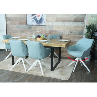 6er-Set Esszimmerstuhl MCW-K27, Küchenstuhl Stuhl mit Armlehne, drehbar Stoff/Textil ~ mint-grün