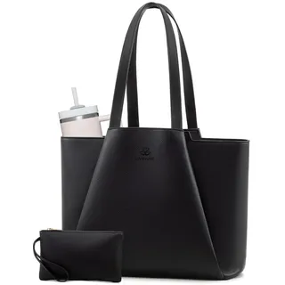 LOVEVOOK Handtasche Damen 15,6 Zoll Laptoptasche, Shopper Tasche Leder Tote Bag Women Aktentasche Lehrertasche mit Laptopfach, Wasserdicht Schultertaschen Umhängetasche für Business Lehrertasche Büro