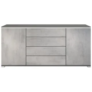 Vladon Sideboard Faro V2 (Kommode mit 2 Türen & 4 Schubladen, Schrank mit LED Lichtleiste), Anthrazit matt / Beton Oxid Optik (166,5 x 75,5 x 35) grau