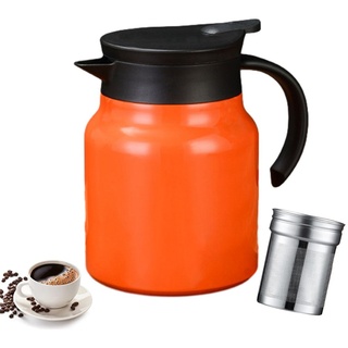 winterbeauy Kaffeekanne Teekanne,Thermoskannen,1000ml,mit Siebeinsatz für Heißgetränke, Herausnehmbarer Doppelwandig (orange)