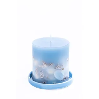 Weltbild Kerze "Muscheln" Blaue Muschel-Kerze mit maritimem Flair Blockkerze 7,5 cm blau inkl. Kerzenteller