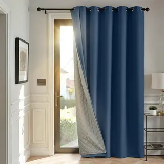 TOPICK Thermovorhang Kälteschutz Gardinen Wohnzimmer blickdicht mit Ösen Türvorhang Verdunklungsvorhänge Schlafzimmer Curtains H260xB200 cm doppelten Vorhänge mit abnehmbare Schicht Dunkelblau 1 Stück