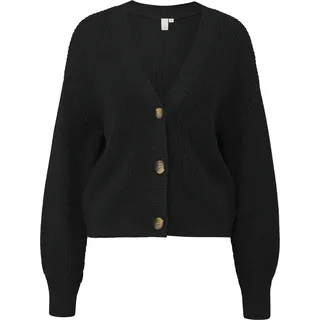 QS Melierte Strickjacke aus Baumwollmix Schwarz M