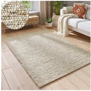 TaraCarpet Wollteppich TaraCarpet Elmstein handgewebter Schurwollteppich aus gewalkter Wolle, rechteckig, Höhe: 9 mm, Handgewebt Teppich natur gestreift Wohnzimmer Schlafzimmer 170x230 cm beige 170 cm x 230 cm x 9 mm