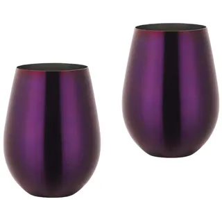 TUPMFG Violett Edelstahl Weingläser Ohne Stiel 2er Set für Rotwein & Weisswein, Bruchfest Camping Weinglas, Metallic Weinbecher, 500ML