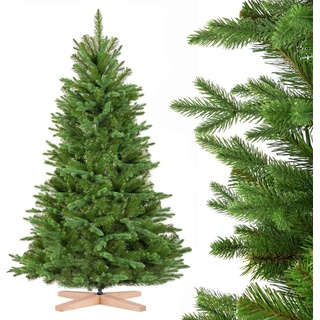 FairyTrees Weihnachtsbaum künstlich 150cm NORDMANNTANNE Edel mit Christbaum Holzständer | Tannenbaum künstlich mit grünem Stamm | Made in EU