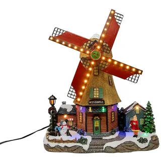 LED Windmühle mit Musik und Bewegung - 29 x 25 cm - Weihnachts Dorf Szene Winter Stadt Tisch Deko beleuchtet