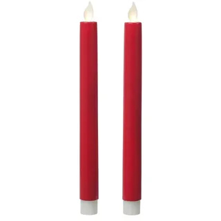 LED Stabkerzen Tafelkerzen bewegliche Flamme H: 24cm 2er Set rot