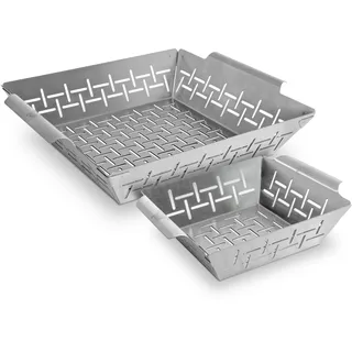 grillart® Premium Grillkorb + XL Grillkorb Edelstahl, Fisch Grillkorb und Grillschale verwendbar – universell einsatzbar und besonders langlebige Grillpfanne für den Grill - Grillzubehör