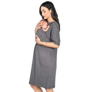 MijaCulture 3 in1 Geburtskleid Stillnachthemd Umstandsnachthemd 4128 (Graphite/Herzen, XL) - XL