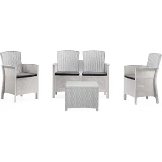 Lounge-Set für den Außenbereich Dmorat, Gartenset mit Kissen, Lounge-Set für den Innenbereich in Rattan-Optik, 100 % Italy, Weiß - Weiß