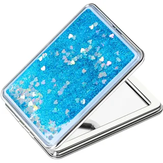 Aruicheng Taschenspiegel Klein Schminkspiegel Reisespiegel Klappspiegel mit Vergrößerung 1X/2X Tragbarer Handspiegel Doppelseitig Makeup Mirror Für Geldbörsen und Reisen, Blau