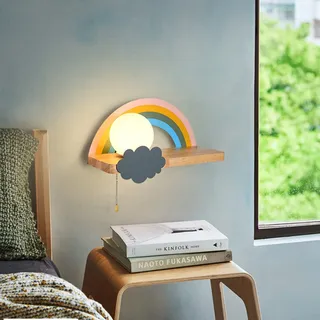 Wandlampe Kinderzimmer Wolke Wandleuchte Aus Holz Mit Schalter Kinder Schlafzimmer Nachttischlampe Mit Ablage Runde Acryl Lampenschirm E27 Innenleuchte Flurlampe Madchen Junge Kinderzimmer Deko Lampe