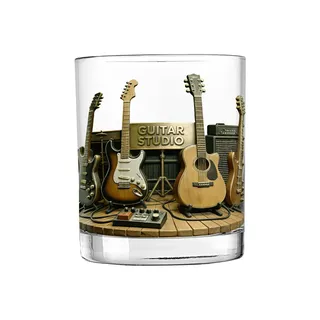 Whiskeyglas mit Gitarrenstudio-Thema, personalisierbar, personalisierbar, Musik-Whiskey-Dekanter, Geschenke für Männer, Frauen, Vater, Ehemann, Musikliebhaber, altmodisches Rocks-Glas zum Trinken
