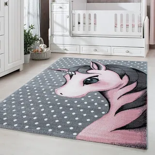Carpetsale24 Kinderteppich Zauberpony Rosa 160x230 cm – Teppich für Mädchen – Allergikerfreundlich & Fantasievolles Design