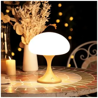 EVERY LED Tischleuchte Pilzlampe Nachttischlampe Touch-Funktion Aufladbar Dimmbar Kabellos, LED fest integriert, Kaltweiß, Neutralweiß, Warmweiß, Opalglas Metallbasis, Stufenlose Dimmung zum Lesen Arbeiten Entspannen braun|gelb
