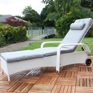 Sonnenliege weiß Polyrattan Gartenlounge Liegestuhl Relax Terrasse Sitzgruppe