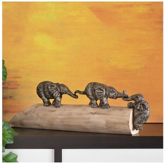 Moritz Skulptur Elefanten Familie Zusammenhalt 51 x 10 x 17 cm, Dekoobjekt Holz, Tischdeko, Fensterdeko, Wanddeko, Holzdeko weiß