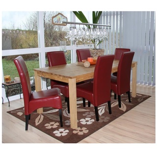 6er-Set Esszimmerstuhl Küchenstuhl Stuhl Crotone, LEDER ~ rot, dunkle Beine