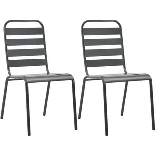 vidaXL Stapelbare Gartenstühle 2 Stk. Stahl Grau