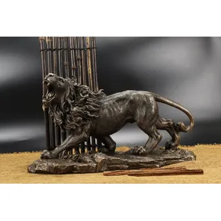 Geschenkehöhle Große Brüllende Löwe Skulptur Handgefertigt in Bronze-Optik Lebensgroß | Echter Löwe Figur als Motivation für Unternehmer | Deko Figur in Schwarz-Gold Statue Groß
