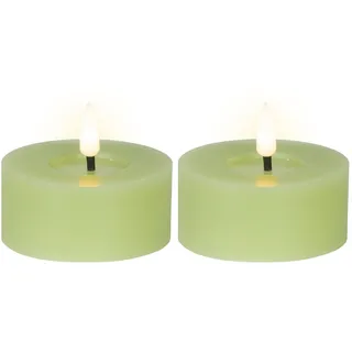 Lumineo LED-Kerze, LED Teelichter 7x6cm mit Timer Wachs 2 Stück Hellgrün / Warmweiß grün